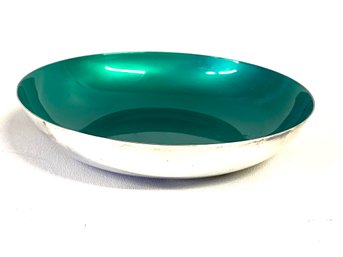 Reed And Barton Silver And Green Enamel Low Bowl