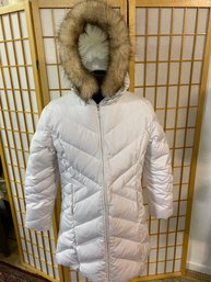 Womens Size M  Mid Length Puffer Coat With Fur Trimmed Hood