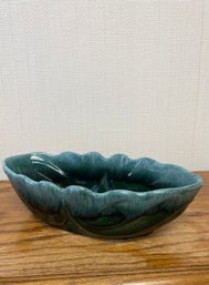 Hull U.S. A. Pottery, Blue Green Drip Glaze F77n Scalloped Edge Oblong Dish