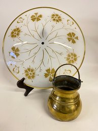 Vintage Ceiling Light Disk And Brass Spittoon