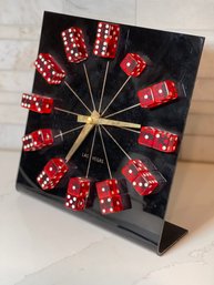 Vintage Las Vegas Red Dice Lucite Black Clock,   Funky, Quirky, Man Cave Desired.