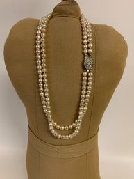 Two Strand  Pearl Necklace With Lovely Clasp / Faux Pearls