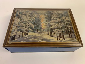 Vintage National Biscuit Company  Hinged Tin Box  Nabisco Winter Snow Scene