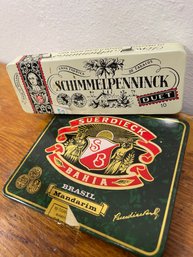 Vintage Metal Cigar Tins, Schimmelpenninck Duets And Suerdieck  Set Of 2