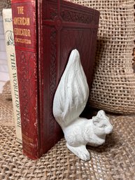 Cast Iron Squirrel Bookends Set Of 2, Antique White