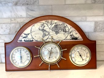 Amazing Springfield Weather Station In Domed Wood Frame With World Map Panel