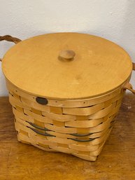 Fabulous Peterboro Vintage Basket, Wood Topped Leather Handles