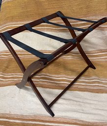 Classic Dark Wood Folding Luggage Rack With Black Straps. #2