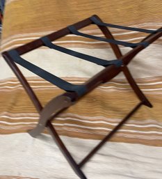 Classic Dark Wood Folding Luggage Rack With Black Straps. #1