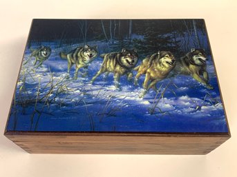 Wood Box With Wolves Signed  James Hartman