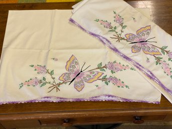 2 Colorful Butterfly Embroidered Pillowcases Appear New