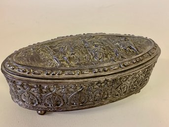 Antique JB 2555 Jewelry Box Casket Cast Ornate Trinket Box With Liner / Jennings Bros