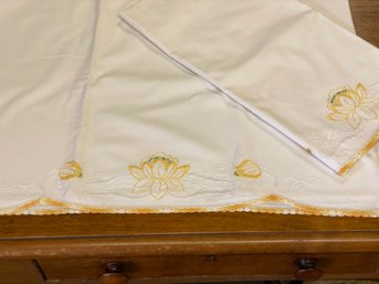 2 Embroidered Pillowcases With Butterfly Appear New