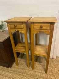 Pair Of Pine End Tables With Drawer And One Self 38 Inches High