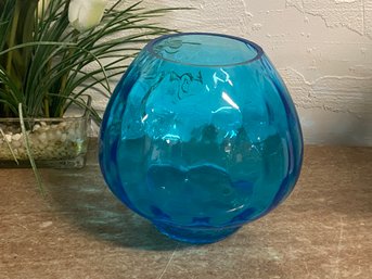 Crackle Blue Large Candle Votive 6 1/2 Inches Tall