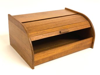 Vintage Teak Bread Box With Neat Roll Up By Dolphin Teakwoods