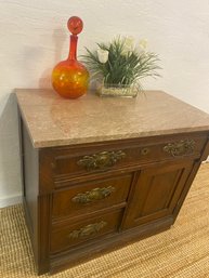 Antique Marble Top Cabinet With Drawers And Cabinet