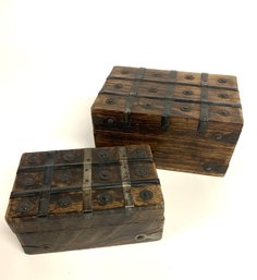 Set Of Two Wood & Metal Boxes