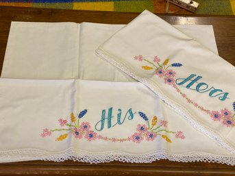 Pair Of Fantastic His And Hers Embroidered Pillowcases