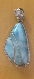 Lovely Light Blue Stone And Sterling Silver Pendant