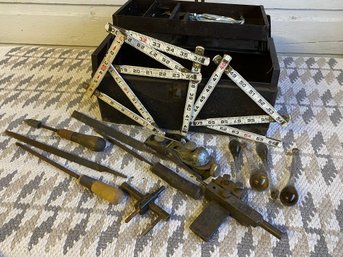 Old Metal Tool Box And Misc Older Tools