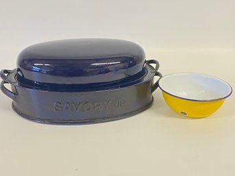 Savory Jr  Roaster And Chippy Enamel Bowl