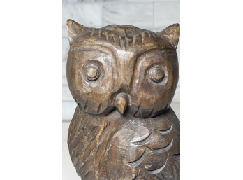 Vintage Rustic Hand Carved Owl,  9.5 High