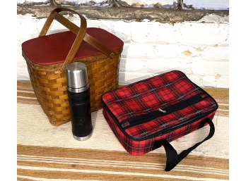 Picnic Anyone?- Basket, Insulated Carrier And Thermos