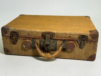 Antique  Eagle Lock Company Woven Rattan Valise Suitcase