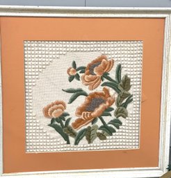 Vintage Charming Framed Crewel Floral Art Piece