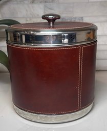 Handsome Mid Century Modern Leather Wrapped Insulated Ice Bucket