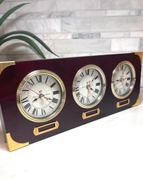 Fabulous Mermaid Trademark ThreeTime Zone  Clock With Brass Details