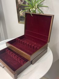 Vintage  Hardwood Silverware Chest With Plush Lining