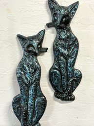 Vintage Chalkware Cat Pair Wall Art