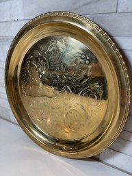 Lovely Solid Brass Etched And Carved Platter.  Made In India