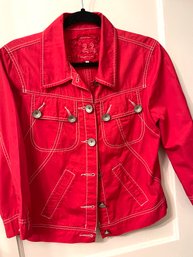 Anthropology Twenty-Two Red Cotton Jacket, Great Stitching/Buttons, Sz M