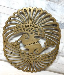 Solid Brass Peacock Trivet.   9 X 7.5