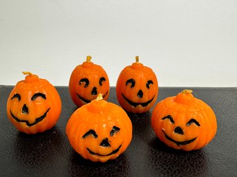 Set Of Five Little Vintage Jack-o-Lantern Candles