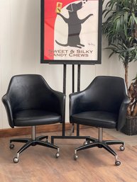 Mid Century Modern Curved Back Leatherlike Office Chairs On Castor