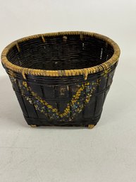 Fantastic Folk Art Painted Old Rice Basket