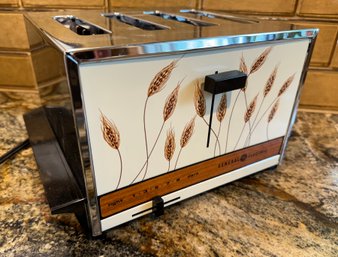 New Old Stock In Original Box GE 4 Slice Toaster Chrome With Wheat Design