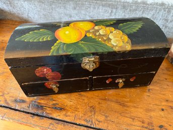 Incredible Vintage Toll Painted Hand Made Jewelry Box With Great Patina