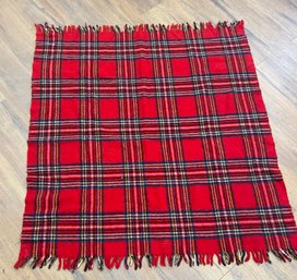 Faribo Red Tartan  Pure Wool Plaid Throw W/fringe On Both Ends