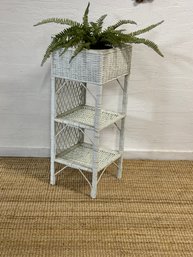 Vintage White Wicker Shelf Or Plant Stand