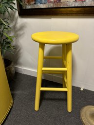 Bright Yellow Wooden Stool Or Plant Stand