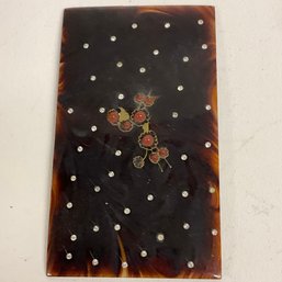 Vintage Plastic Molded Panel With Little Rhinestones And Orange Beads 5.25x 3 Inch