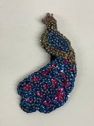 Blue And Pink 5.5 Inch Vintage Sequined Peacock Pin