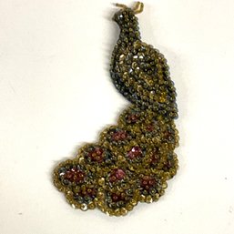 Vintage 5.5 Inche Golden Hued Sequined Peacock Pin