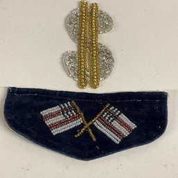 Sequined Patriotic Flags On Old Pocket With Sequined Money Sign