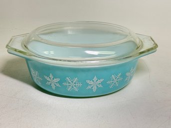 Pretty Blue Snowflake Pyrex Casserole Dish